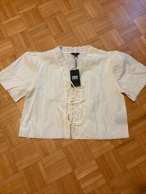 Frye Cream Eyelet Tie-Front Top